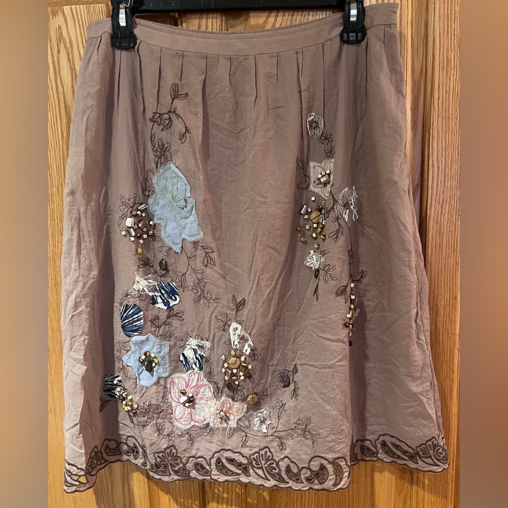 Future Paradise‎ x Anthropologie Floral Embroidered & Beaded A-Line Skirt Size 4